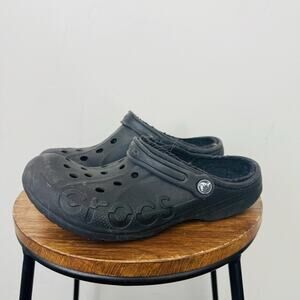 Crocs Black Fur Lined Slip On Clogs Men’s Size 9